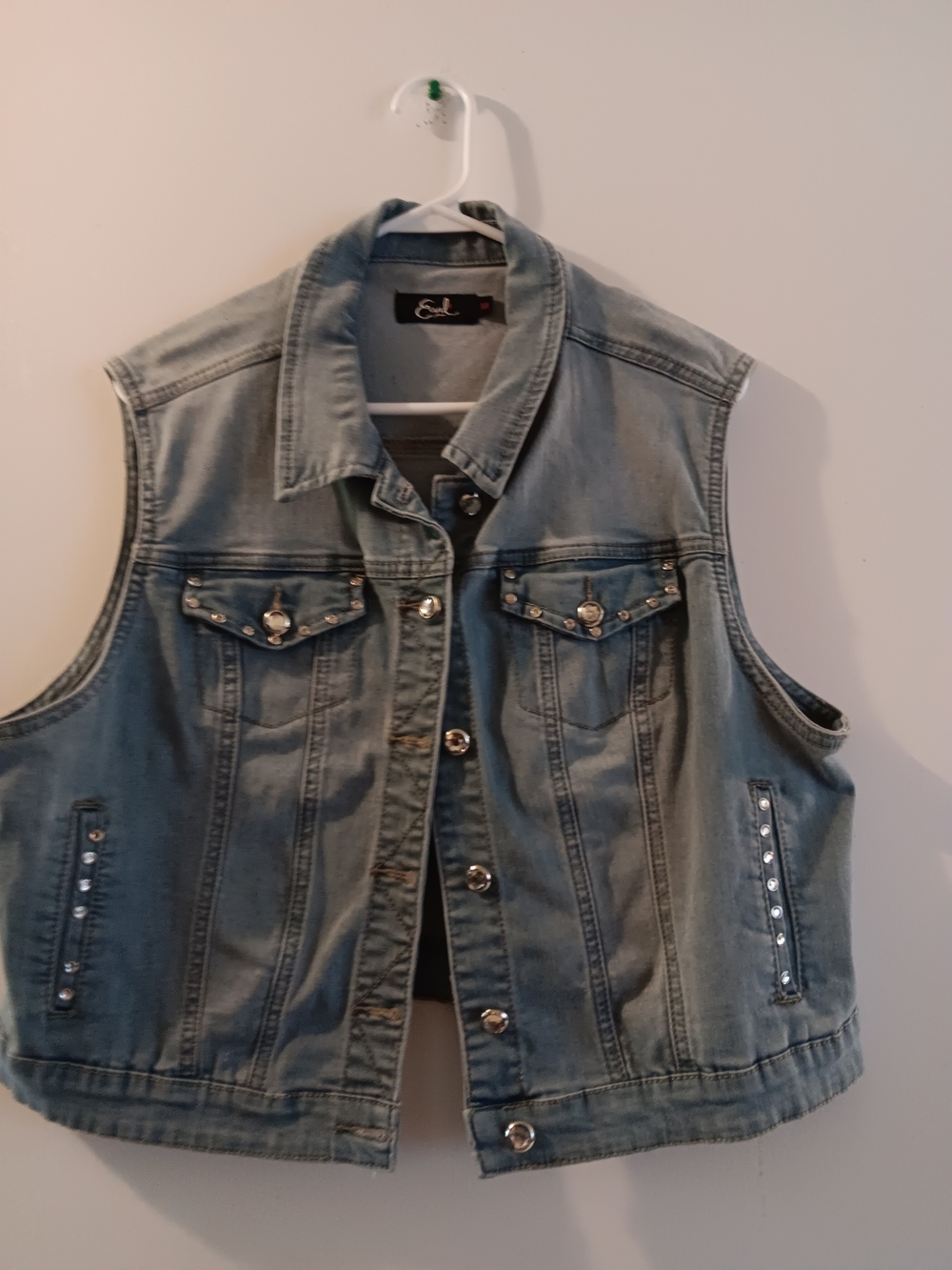 Vintage Y2k 90s Earl Jeans Denim Vest Rhinestones Trim Xlarge